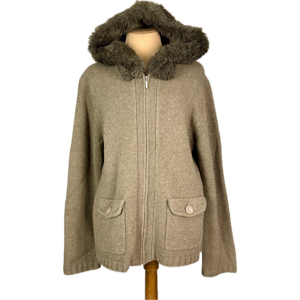 Lambswool Hooded Cardigan Jacket Monochrome Luxury Bohemian Faux Fur Preppy